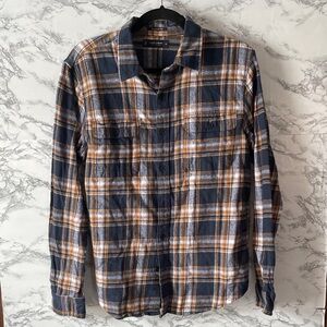 Lucky Brand M Blue and Orange Mens Plaid Shirt